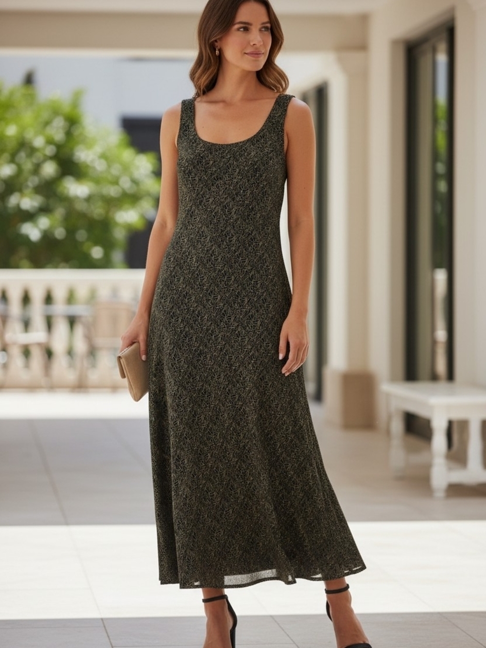 Sleeveless Olive Green Maxi Dress - Brand: